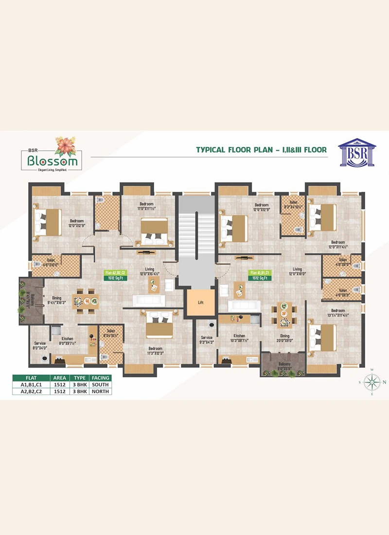 3 BHK flats in Anna Nagar modern floor plan