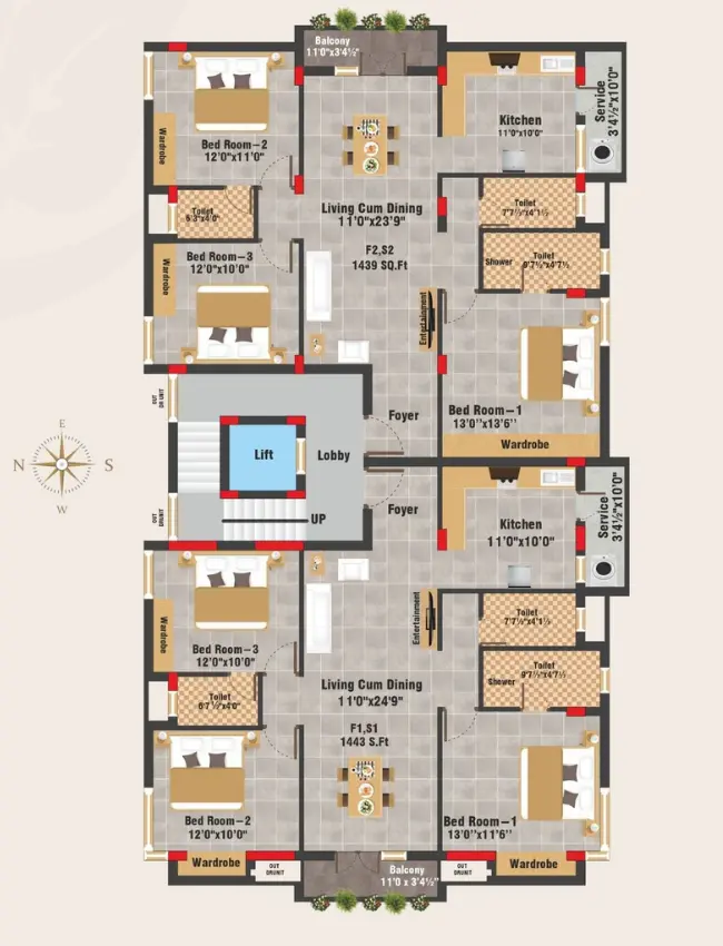 3 BHK for sale in Anna Nagar apartment layout